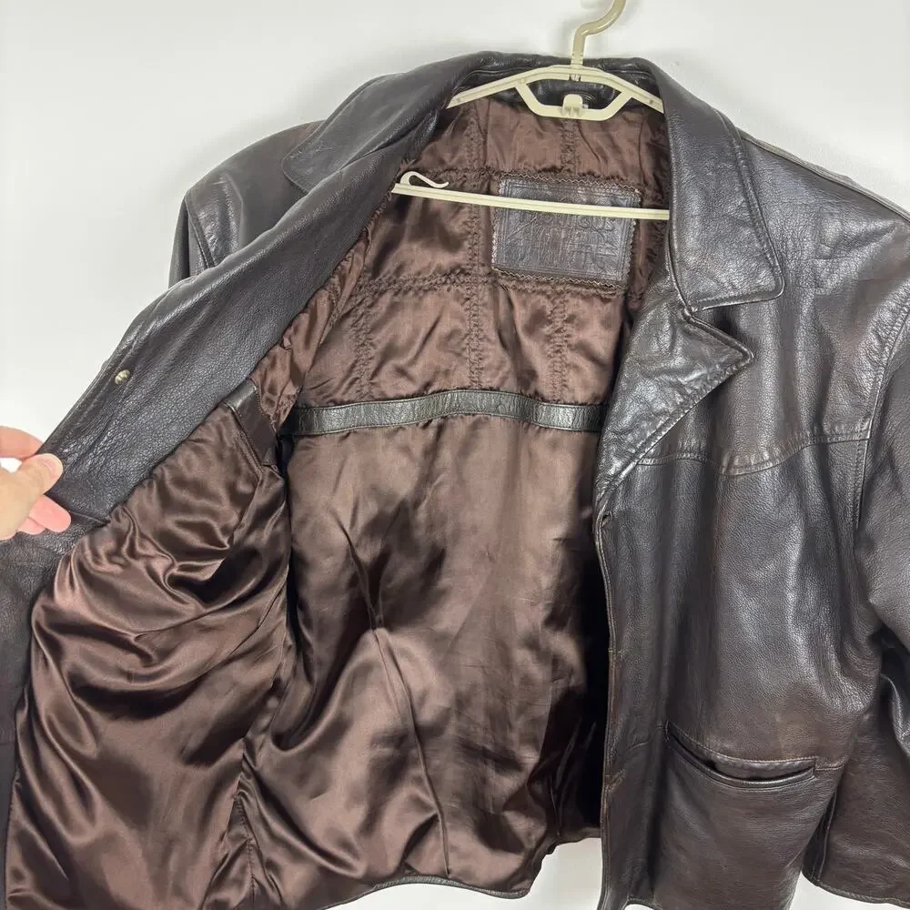 VINTAGE Brown Leather Jacket Distressed Patina size 54 (52